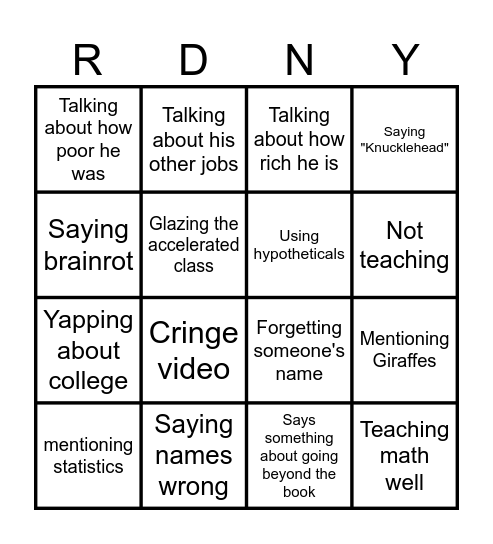 Rodinky Bingo Card