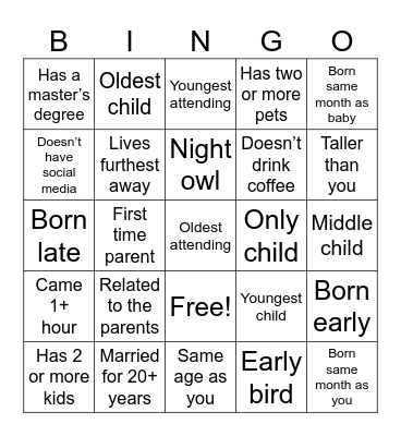 Find the Guest Bingo Card