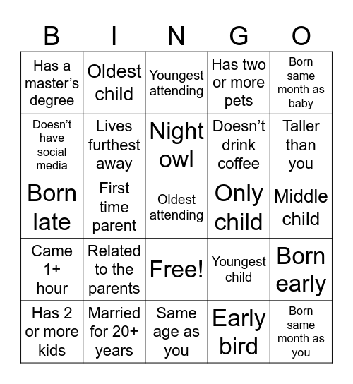 Find the Guest Bingo Card