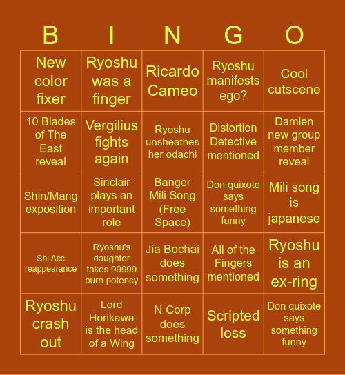 Canto 9 Bingo Card