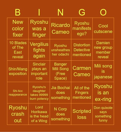 Canto 9 Bingo Card