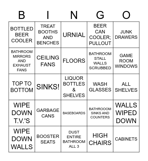 BAR CLEANUP Bingo Card
