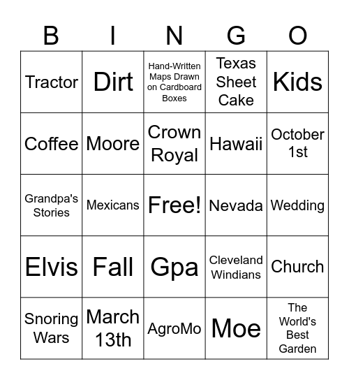 60th Wedding Anniversary Bingo Card