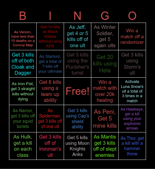 Marvel Rivals Bingo Card
