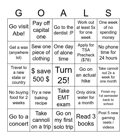 Personal Goal Bingo! Bingo Card