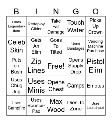Peggasaurus Fortnite Card Bingo Card