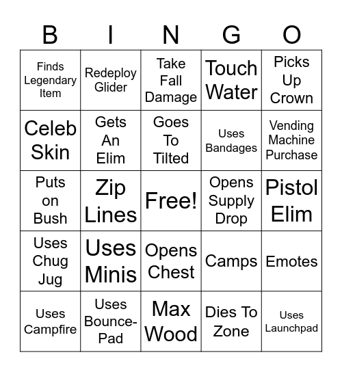 Peggasaurus Fortnite Card Bingo Card