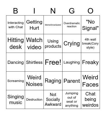 Youtube Bingo Card