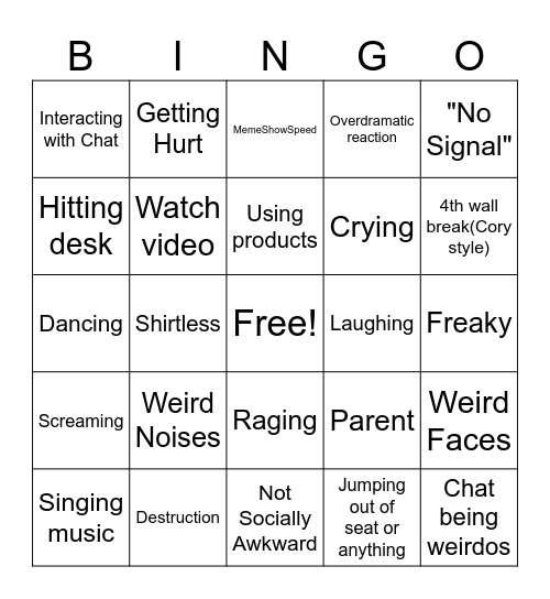 Youtube Bingo Card