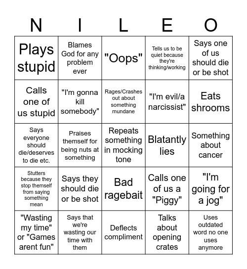 NILE Bingo Card