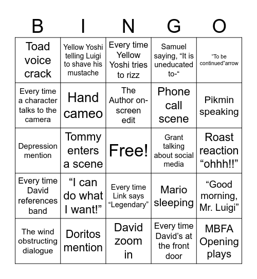 MBFA Bingo Card
