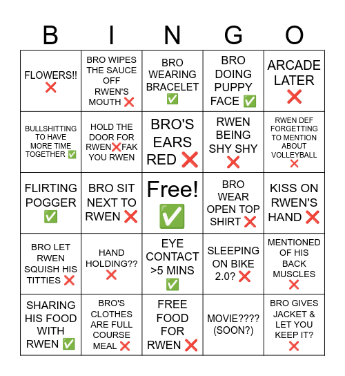 Rwen's chicken (SUSHI) date 1.0 YIPPE Bingo Card