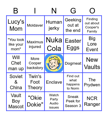 Fallout Watch Party Bingo Card