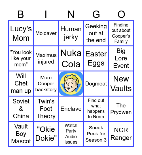 Fallout Watch Party Bingo Card