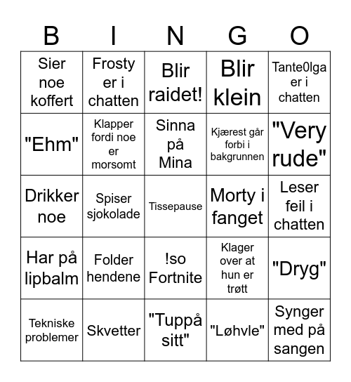 Niva's Stream Bingo Card