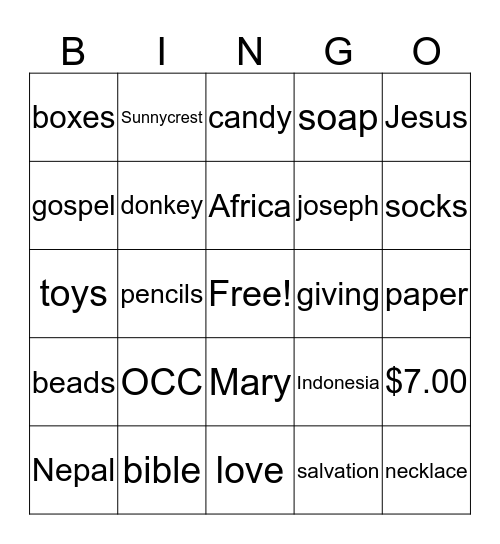 OCC Bingo Card