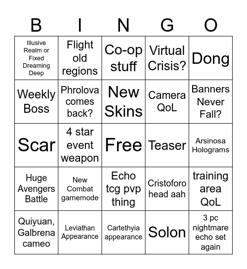 2.6 Livestream Bingo Card