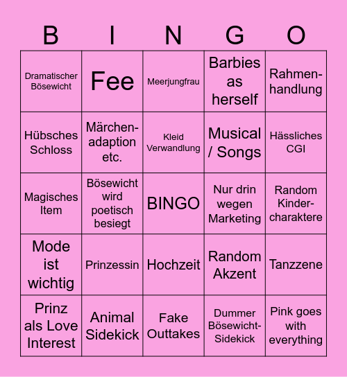 Barbie Filme Bingo Card