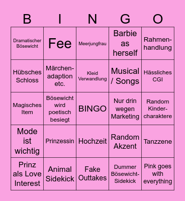 Barbie Filme Bingo Card