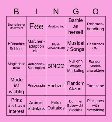 Barbie Filme Bingo Card