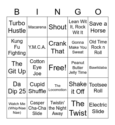 Dance Step Songs Bingo Card