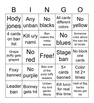 Ban list bingo (optcg) Bingo Card