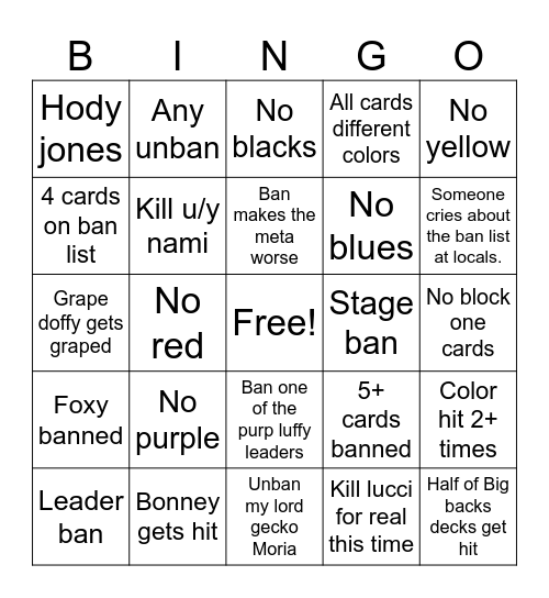 Ban list bingo (optcg) Bingo Card