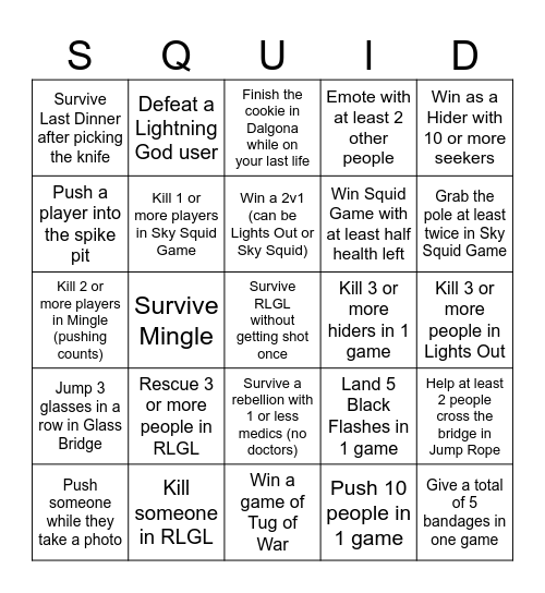 Roblox Ink Game Bingo Card