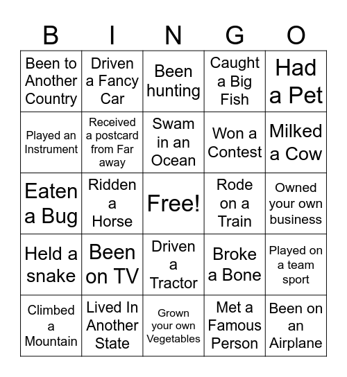 Have You Ever? Bingo Card