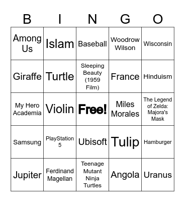 Wikipedia Bingo Board #1 Bingo Card