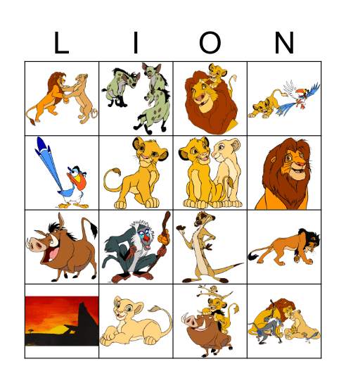 LION King Bingo Card