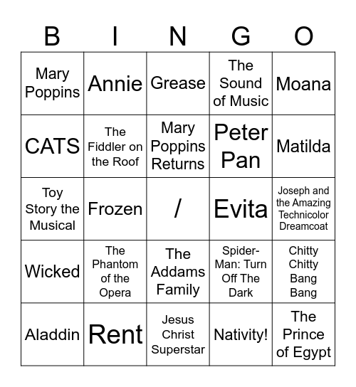 Musicals Bingo Card