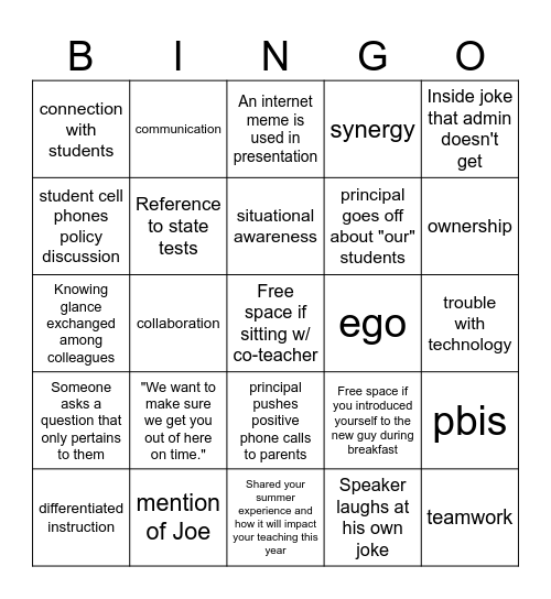 Professional Development Bingo Card