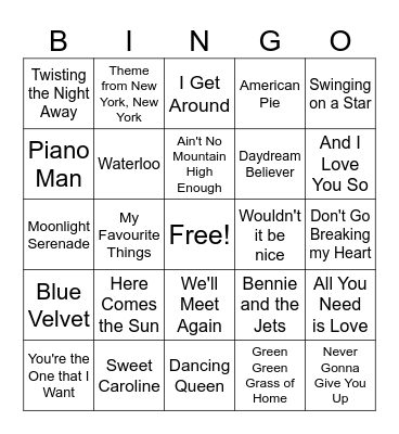 Music -Senior Favourites Bingo Card