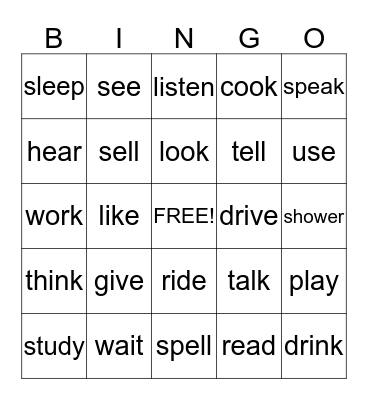 Verbs 1 Bingo Card