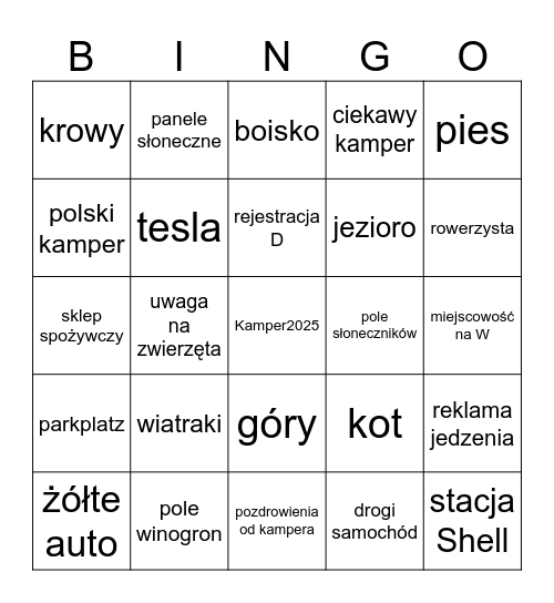 Kamper 2025 Bingo Card