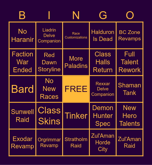 Mignight Reveal Bingo Card