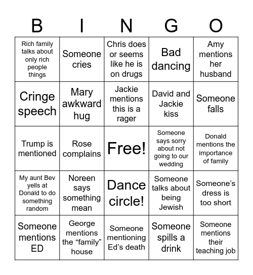 Family Bingo Card