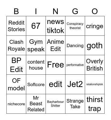 TIKTOK BINGO Card