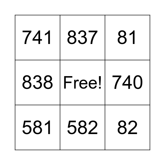 Bingo! Game C Bingo Card
