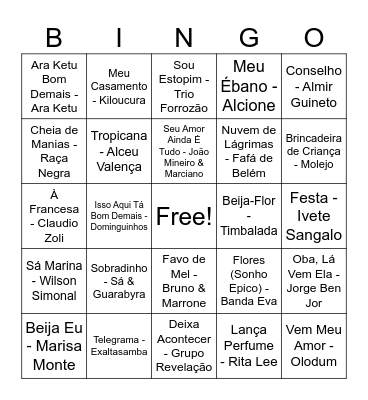 Bingo Musical Bingo Card