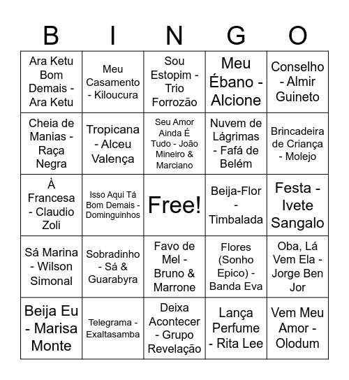 Bingo Musical Bingo Card