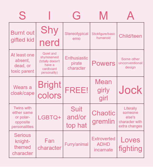 Citri's OC Bingo Card Bingo Card