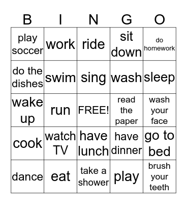 Verbs 1 Bingo Card