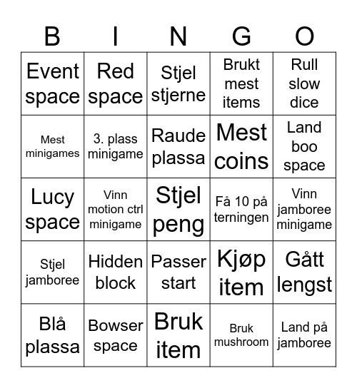 Mario Party Bingo Card