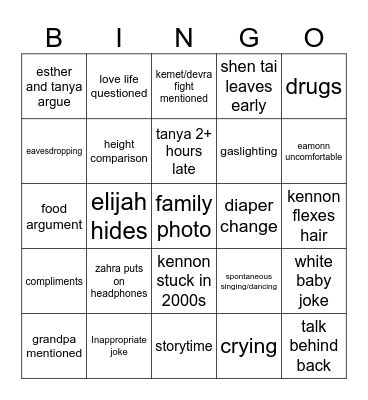Family Bingo Card