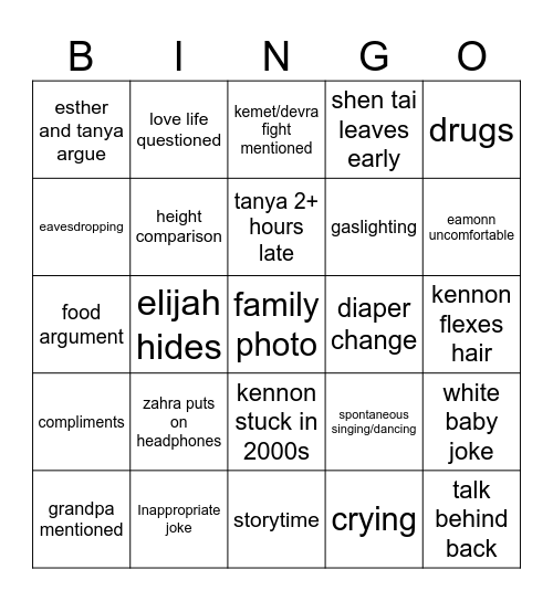 Family Bingo Card