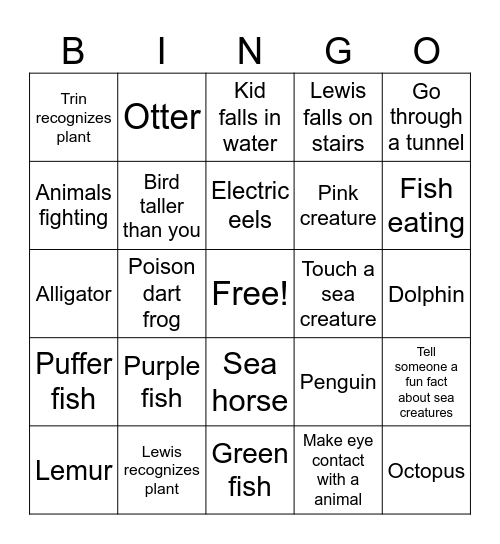 Aquarium bingo Card