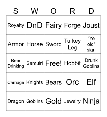 Medieval Fair Bingo Card