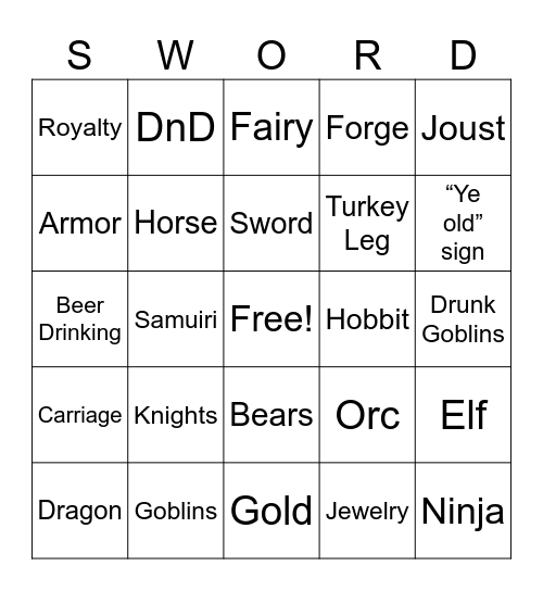 Medieval Fair Bingo Card
